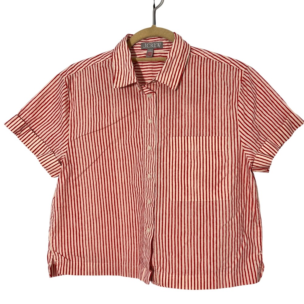 J.Crew‎ Shirt Womens XS Cotton Striped Short Sleeve Button Up Boxy Minimalist